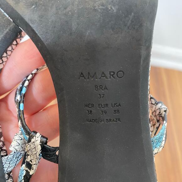 AMARO Brazil Blue Pink Snakeskin Strappy Block Heel Sandals Size 8 - Picture 7 of 9